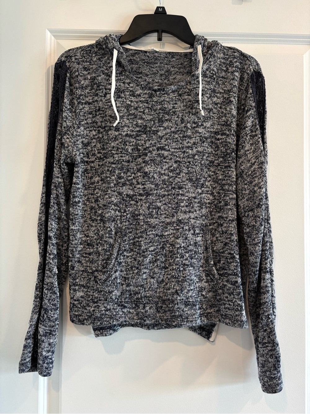 Navy Blue Marled Hoodie Sweater - Women